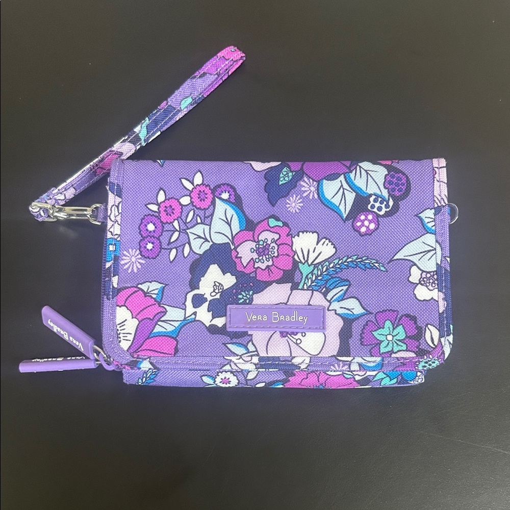 Vera Bradley Purple and Blue Enchanted Garden Style Wristlet/ Crossbody